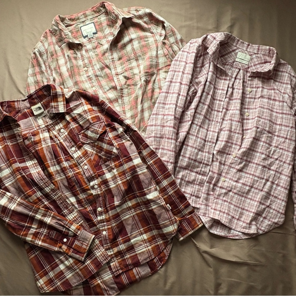 The North Face, Etc. Women's Plaid Button Down Shirts - Red, Pink, Cream